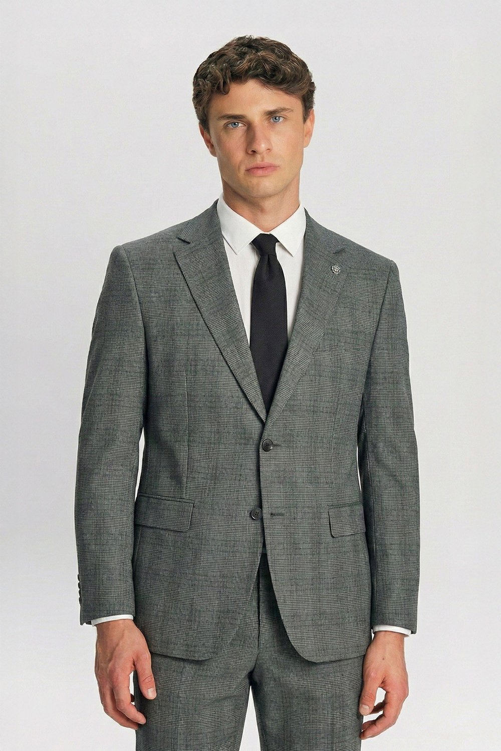 Giotelli Haki Slim Fit Ekose Desenli Mono Yaka Takım Elbise