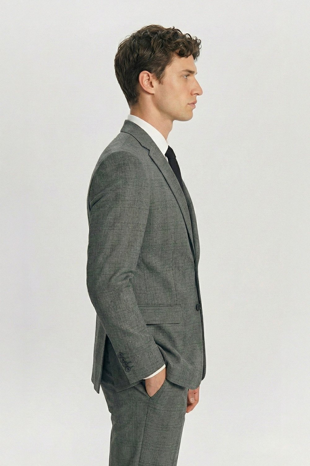 Giotelli Haki Slim Fit Ekose Desenli Mono Yaka Takım Elbise