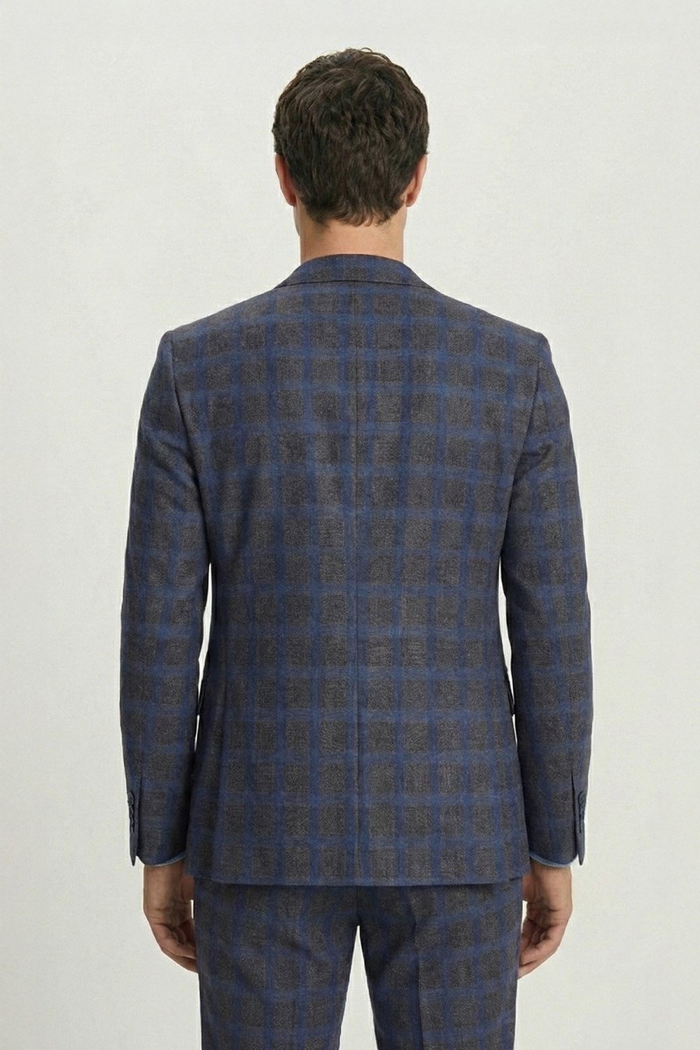 Giotelli Kahverengi Slim Fit Mono Yaka Ekose Desenli Yelekli Takım Elbise