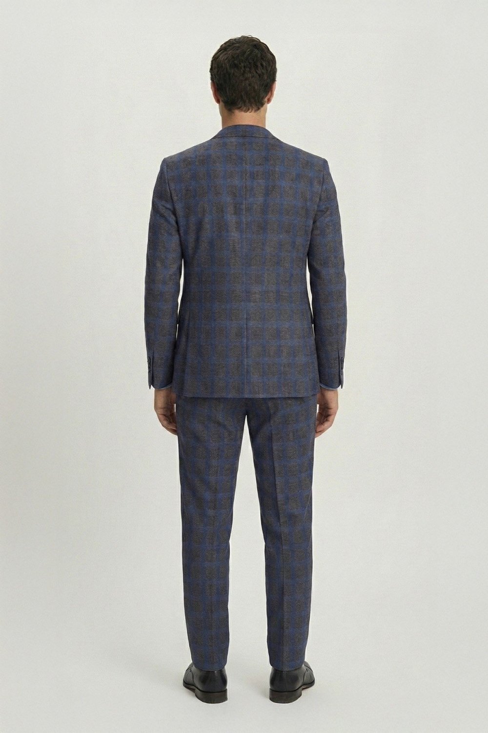 Giotelli Kahverengi Slim Fit Mono Yaka Ekose Desenli Yelekli Takım Elbise