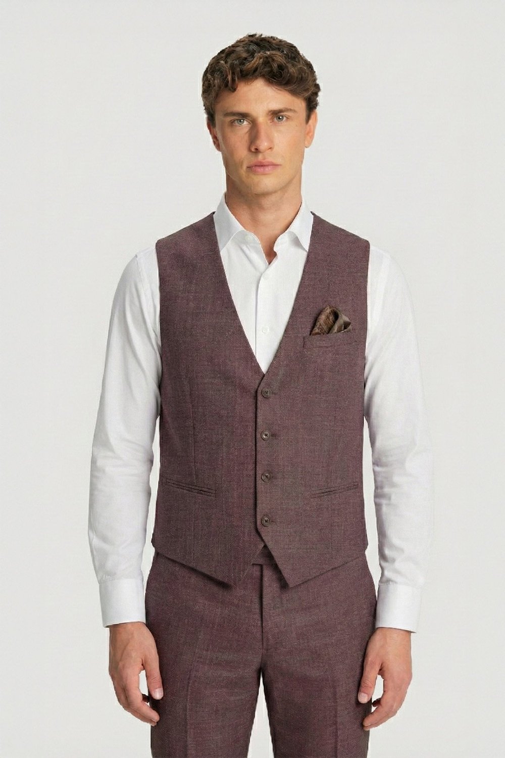 Giotelli Kiremit Slim Fit Mono Yaka Yelekli 8 Drop Erkek Takım Elbise