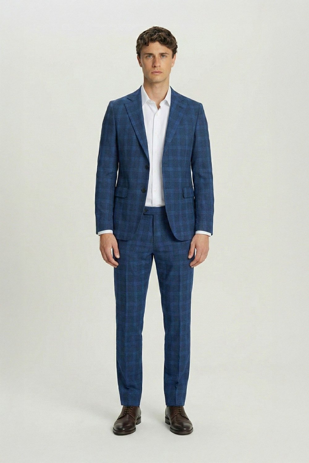 Giotelli Lacivert Slim Fit Mono Yaka Ekose Desenli Yelekli Takım Elbise