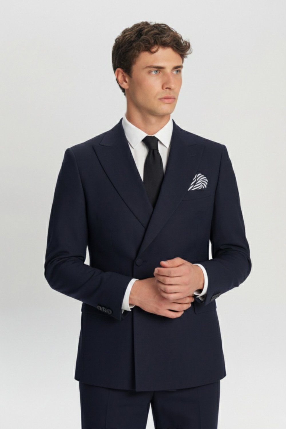 Giotelli Erkek Lacivert Slim Fit Sivri Yaka Kruvaze 6 Drop Klasik Smokin & Damatlık