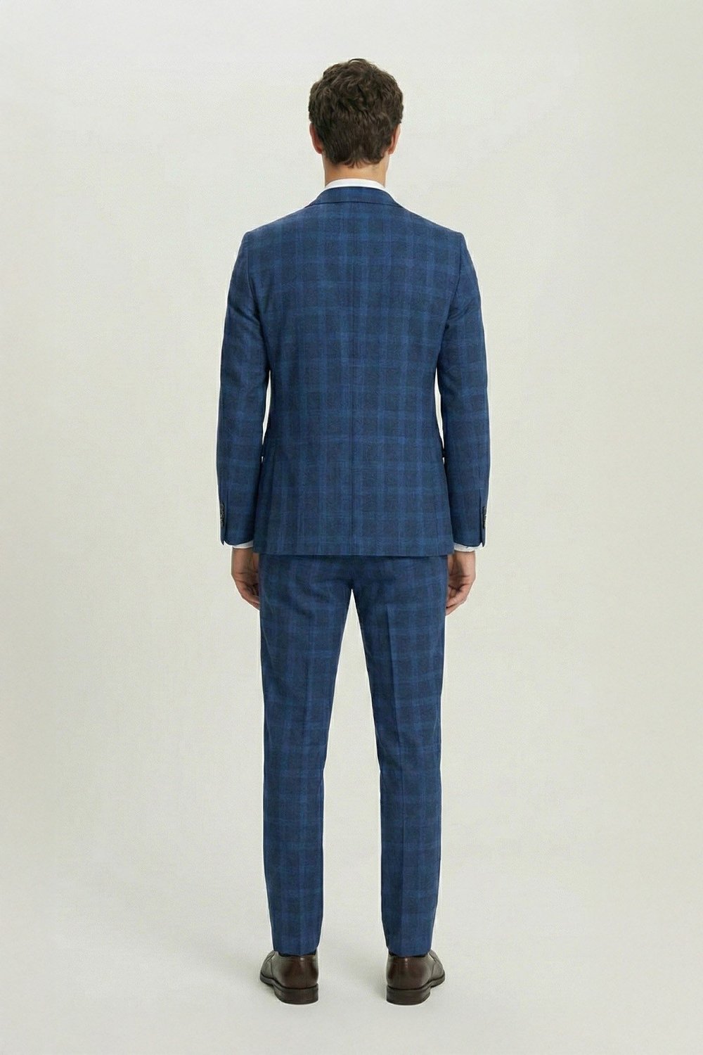 Giotelli Lacivert Slim Fit Mono Yaka Ekose Desenli Yelekli Takım Elbise