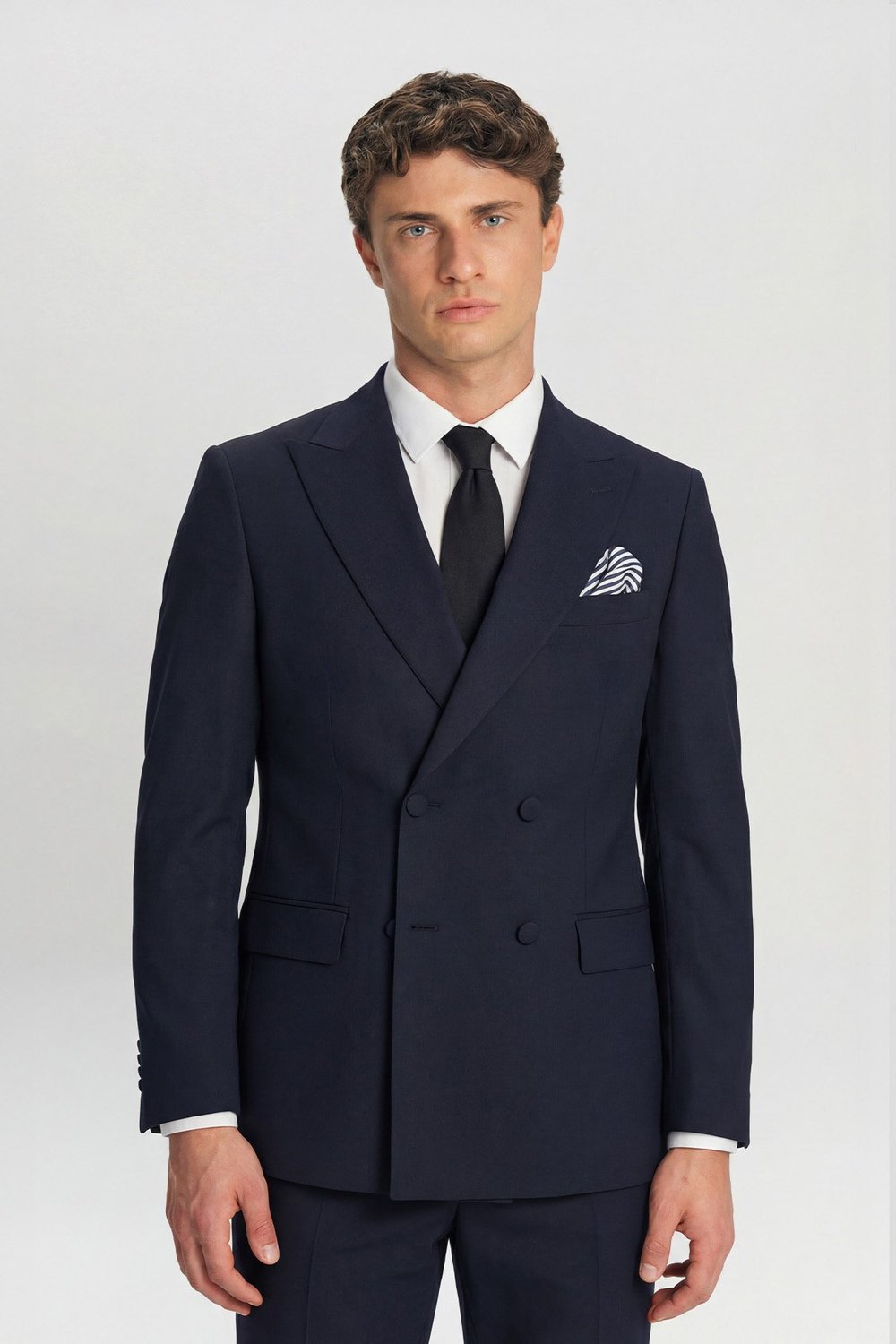 Giotelli Erkek Lacivert Slim Fit Sivri Yaka Kruvaze 6 Drop Klasik Smokin & Damatlık