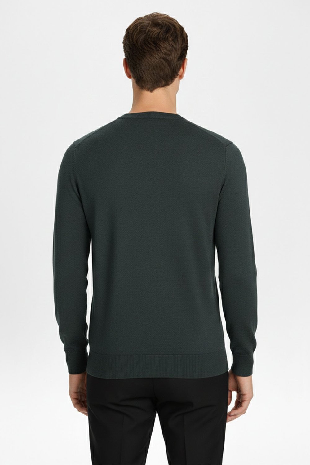 Giotelli Standart Fit Yeşil Melanj Yün Karışımlı Bisiklet Yaka Düz Desen Erkek Triko Kazak