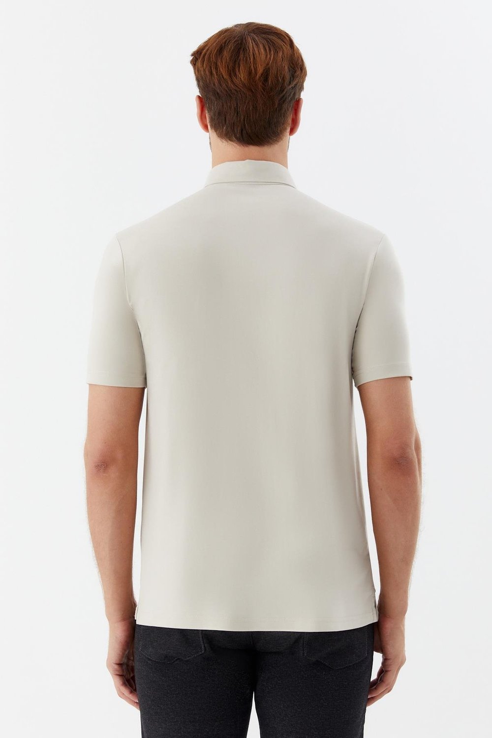 Erkek Bej Standart Fit Gömlek Yaka Tişört – Kısa Kollu