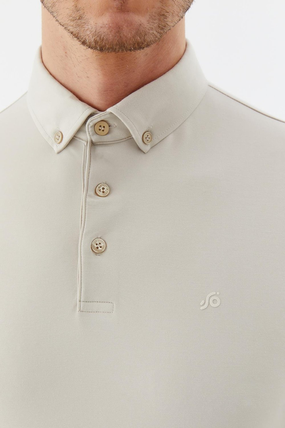 Erkek Bej Standart Fit Gömlek Yaka Tişört – Kısa Kollu