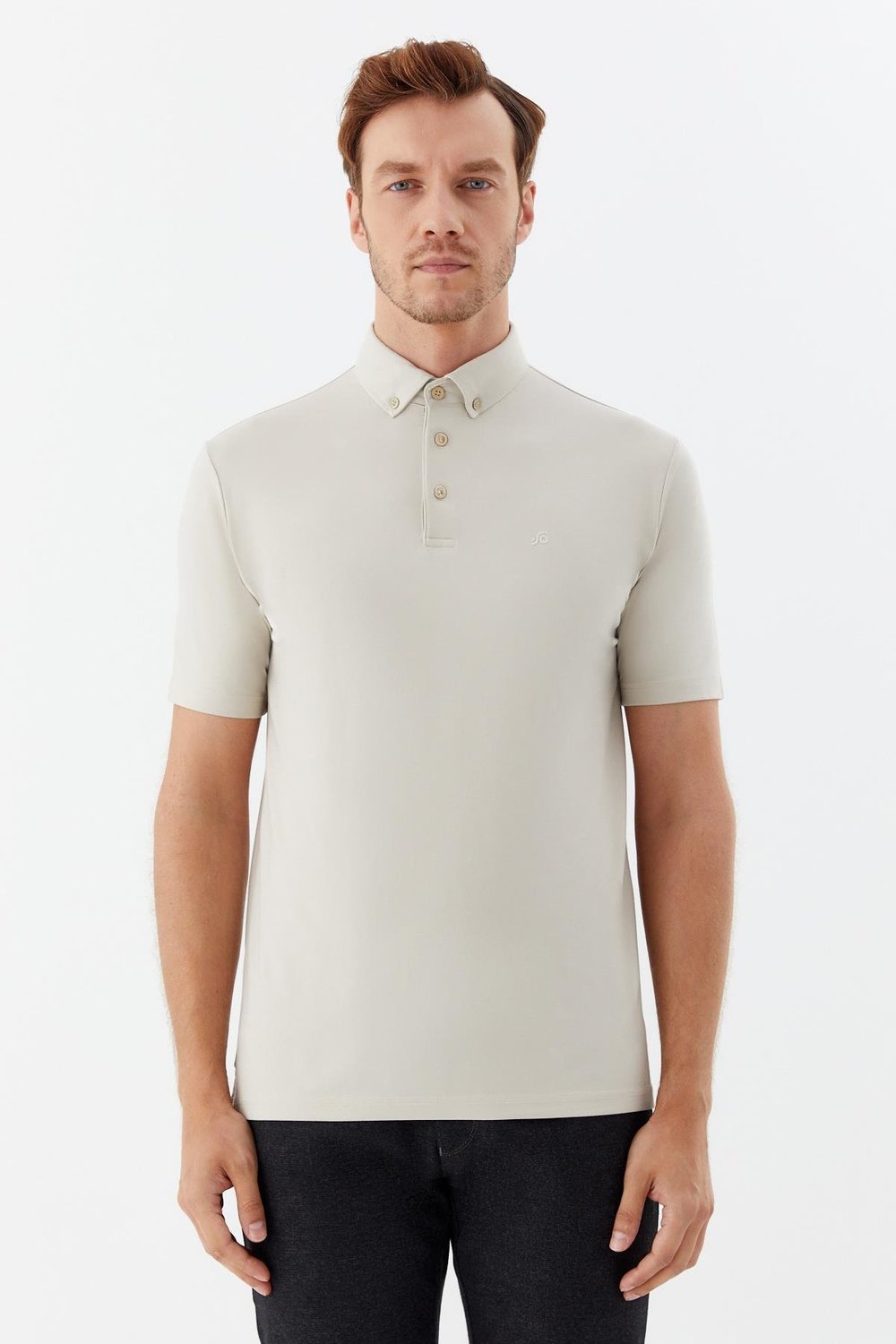 Erkek Bej Standart Fit Gömlek Yaka Tişört – Kısa Kollu
