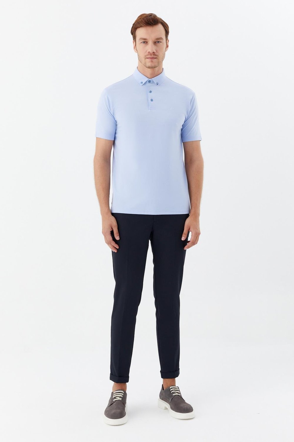 Erkek Mavi Standart Fit Polo Yaka Tişört – Kısa Kollu