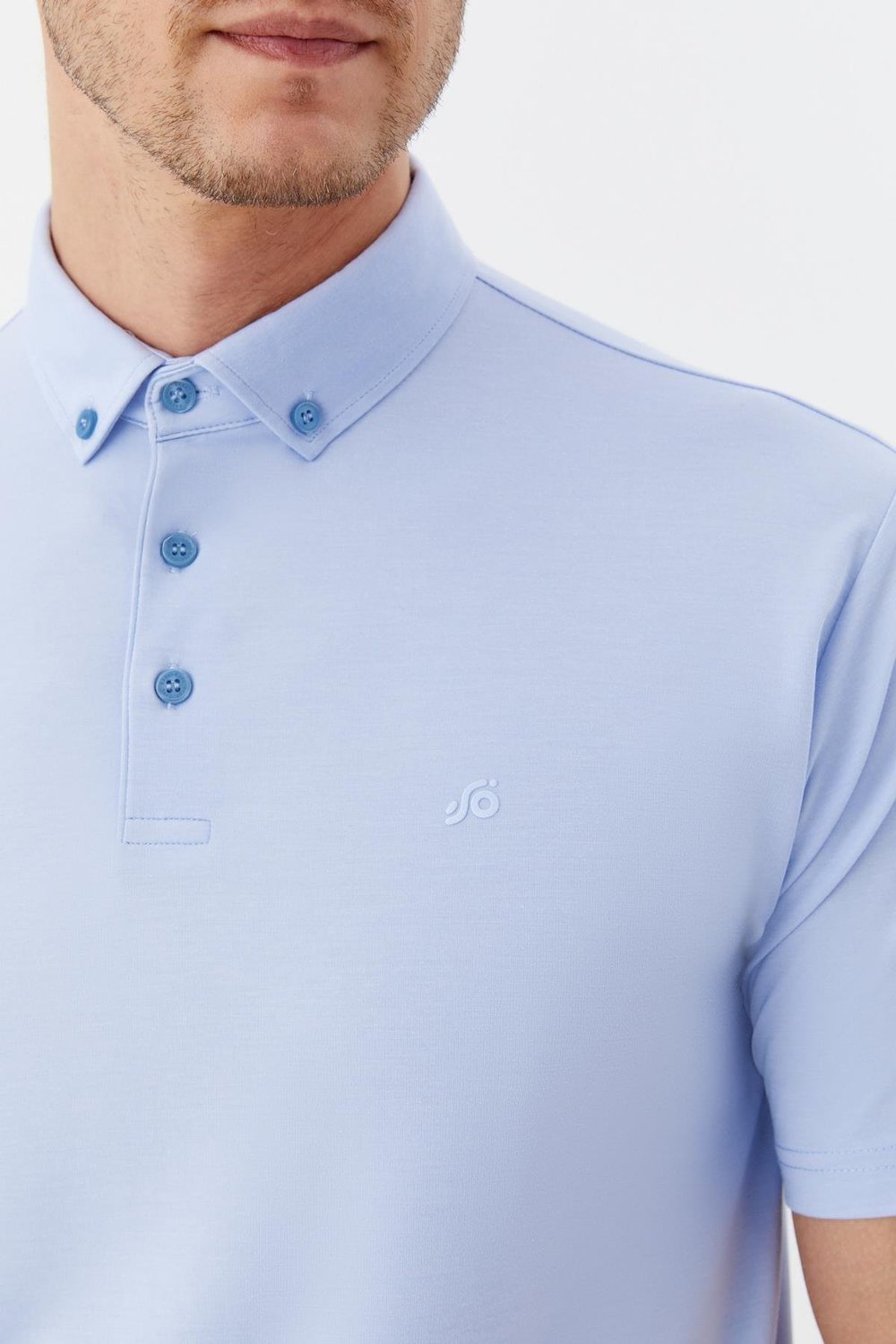 Erkek Mavi Standart Fit Polo Yaka Tişört – Kısa Kollu