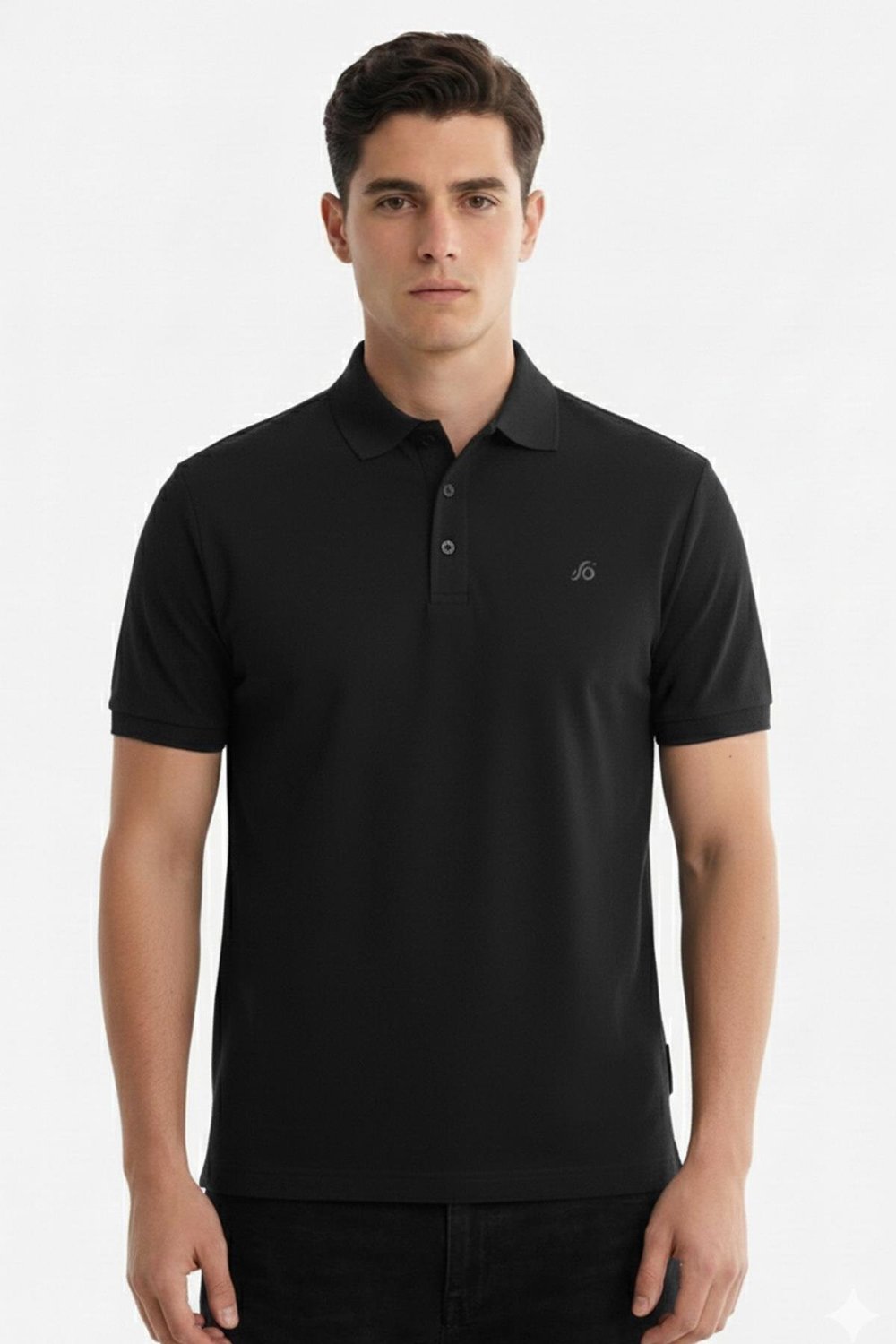 Erkek Siyah Standart Fit Polo Yaka Tişört – Kısa Kollu