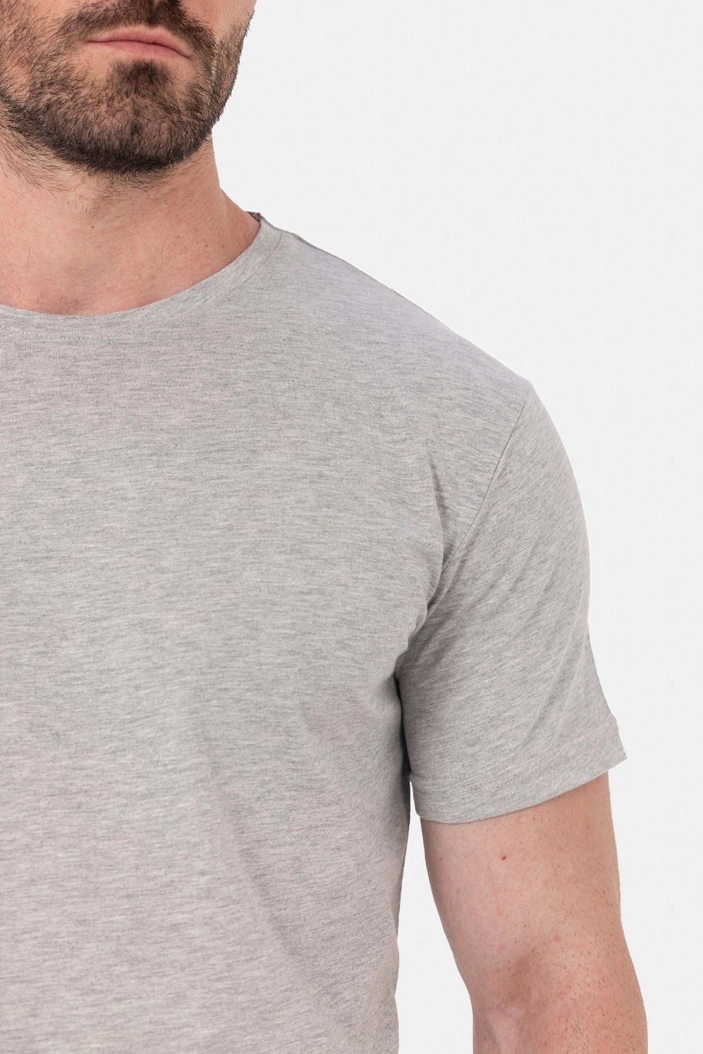 Gri %100 Pamuk Bisiklet Yaka Düz Renk Basic T-Shirt