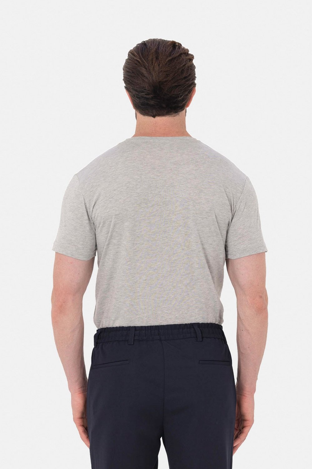 Gri %100 Pamuk Bisiklet Yaka Düz Renk Basic T-Shirt
