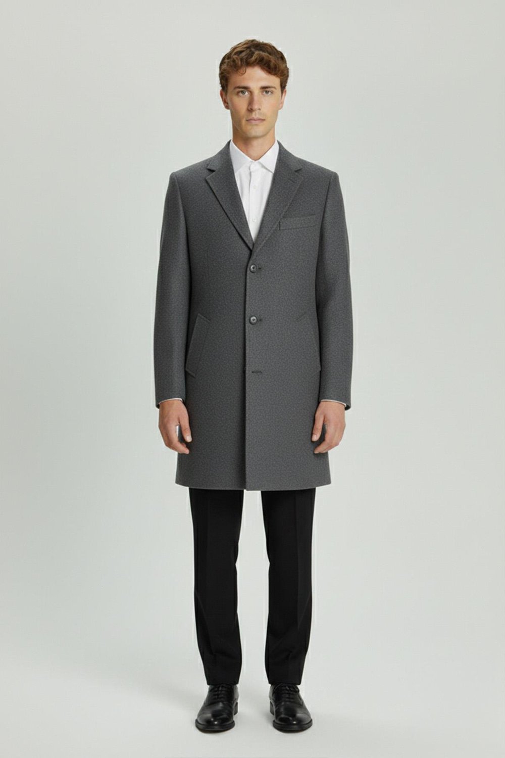 Giotelli Gri Regular Fit Yün Karışımlı Ceket Yaka Orta Boy Erkek Palto