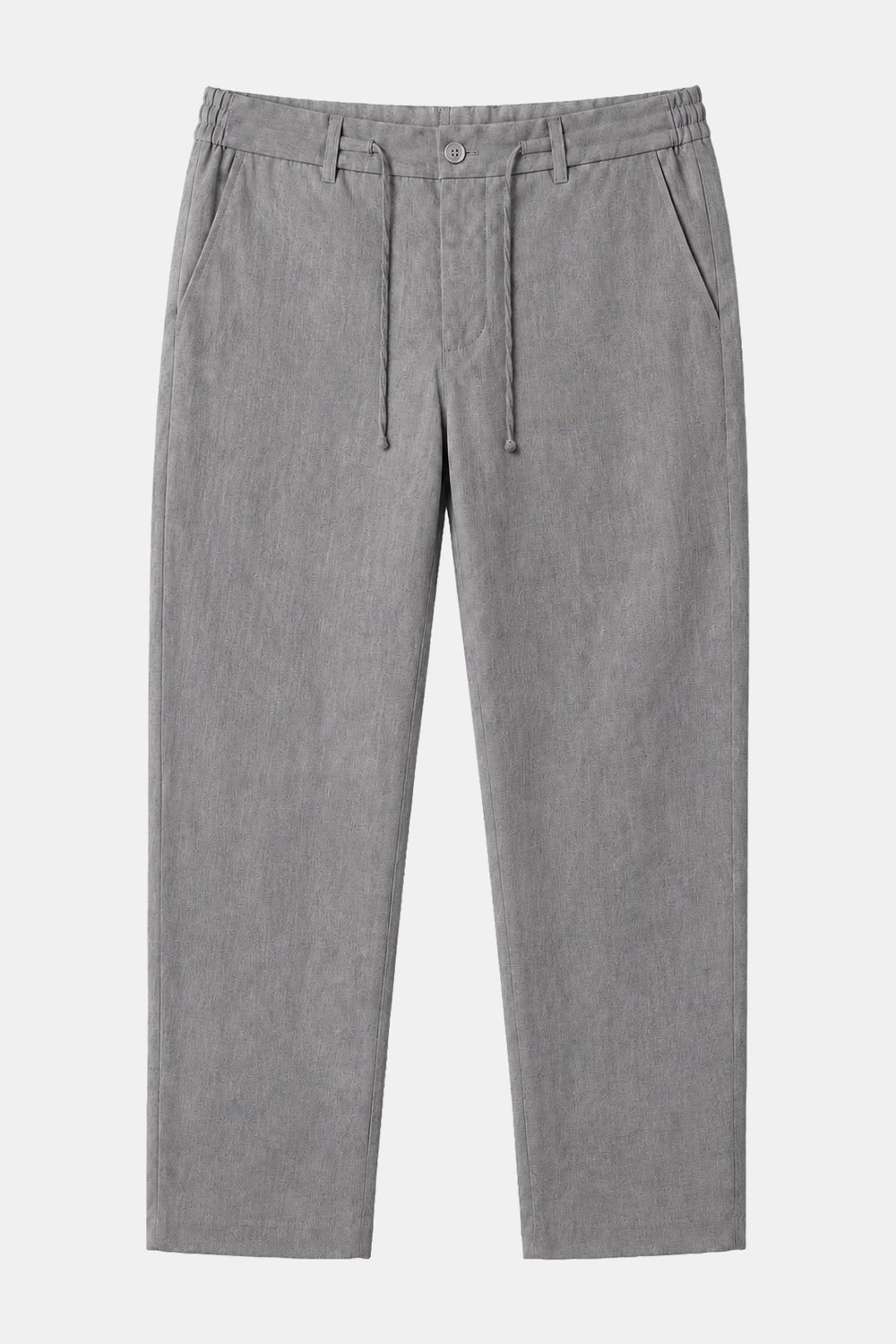 Gri Keten Görünümlü Arka Lastikli Köprü Kemerli Bağcıklı Regular Fit Jogger Pantolon