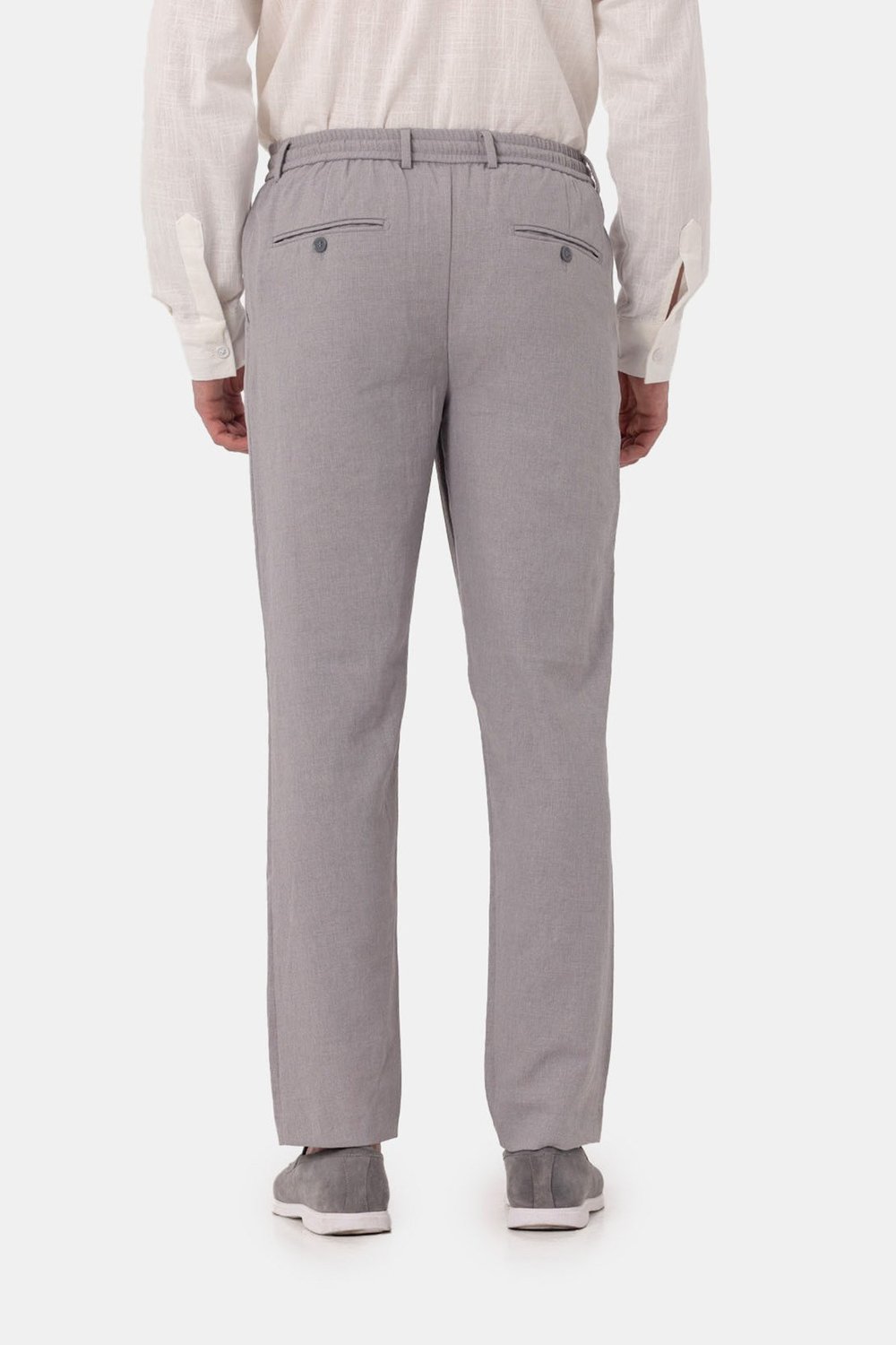 Gri Keten Görünümlü Arka Lastikli Köprü Kemerli Bağcıklı Regular Fit Jogger Pantolon