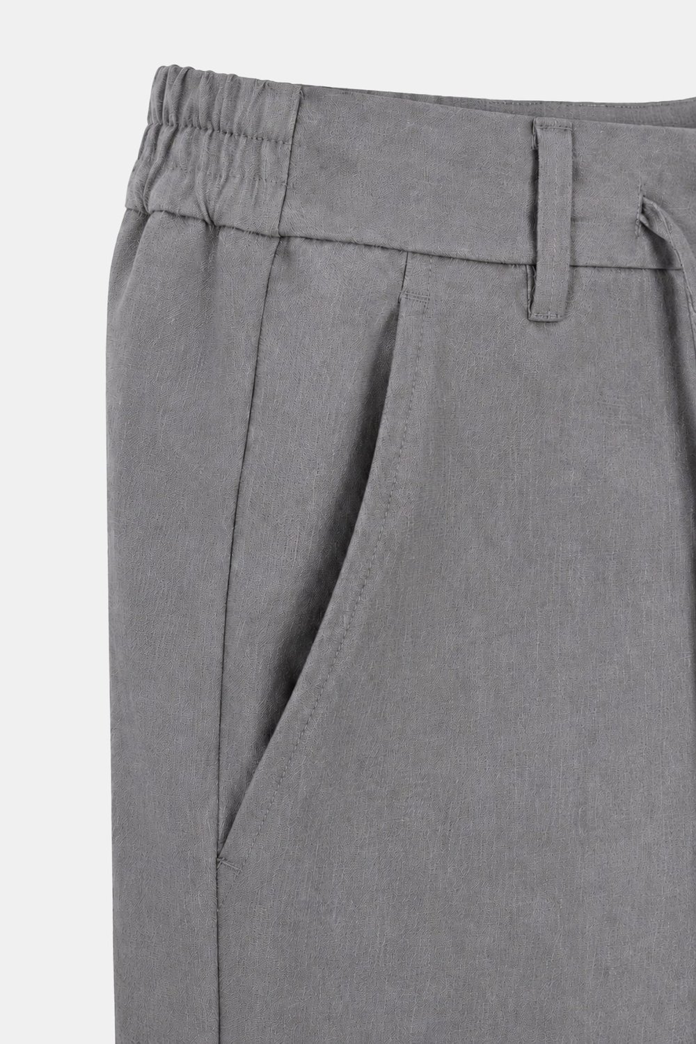 Gri Keten Görünümlü Arka Lastikli Köprü Kemerli Bağcıklı Regular Fit Jogger Pantolon