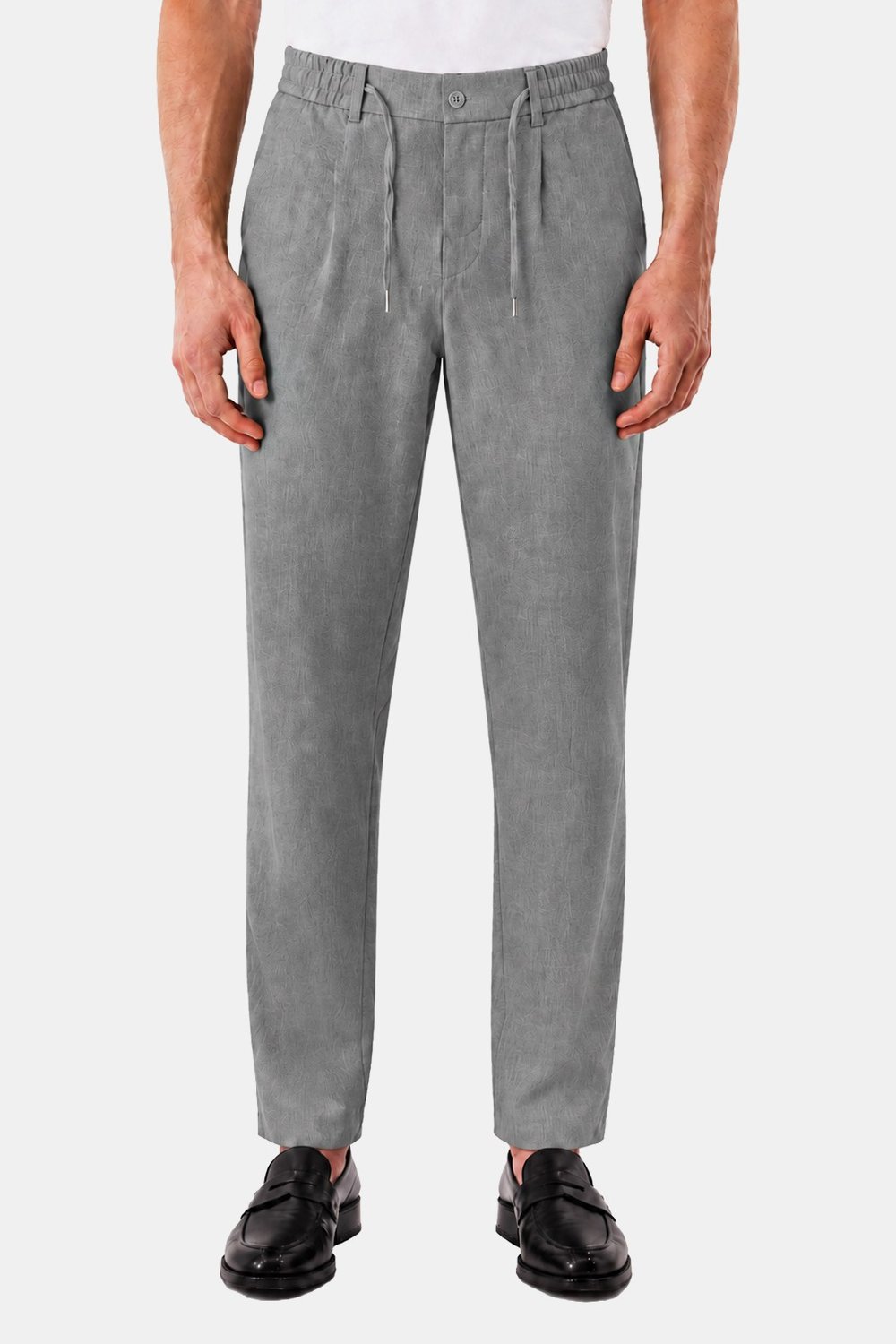 Gri Keten Görünümlü Arka Lastikli Köprü Kemerli Bağcıklı Regular Fit Jogger Pantolon