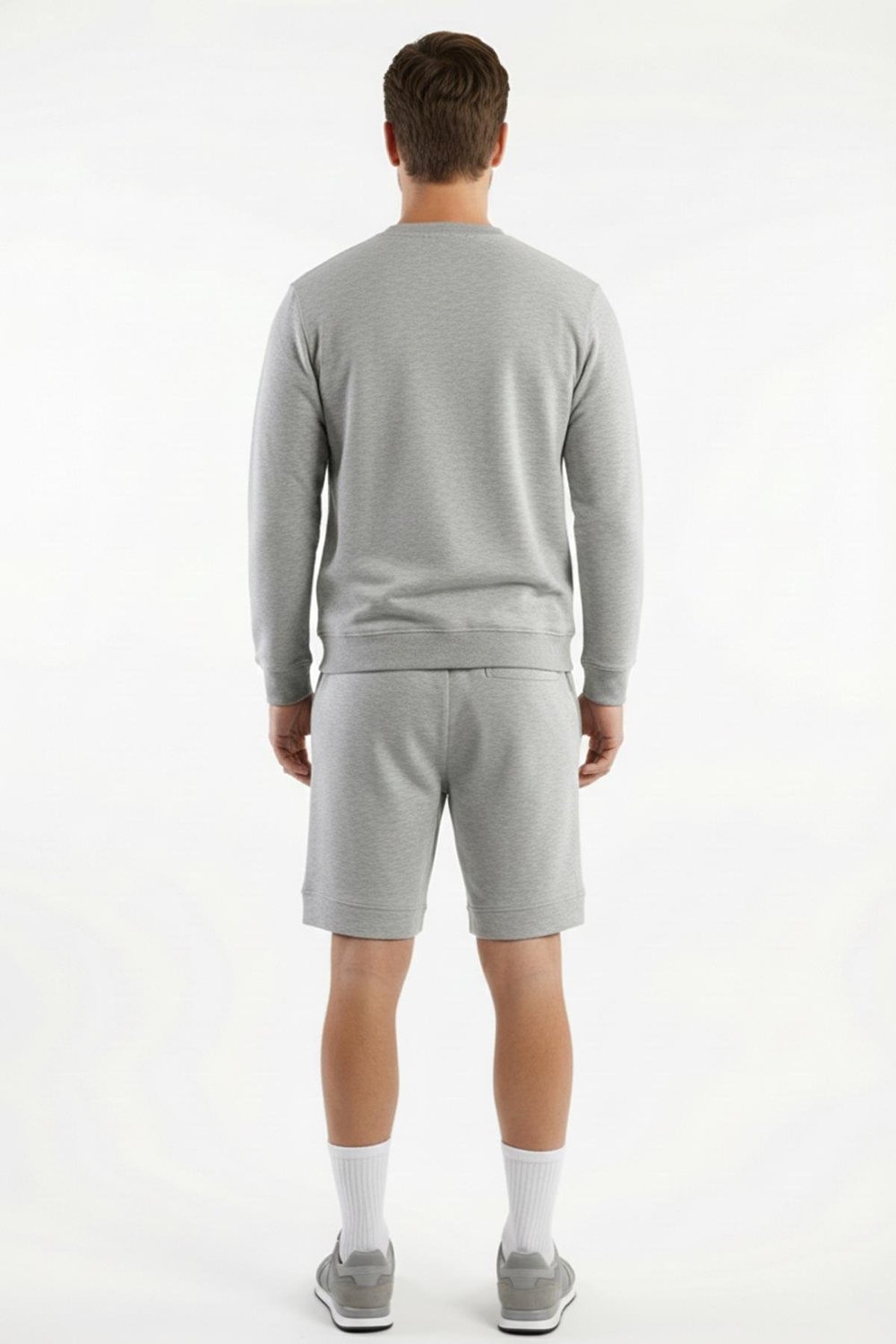 Giotelli Gri Uzun Kollu Regular Bisiklet Yaka Alt-Üst Şortlu Takım