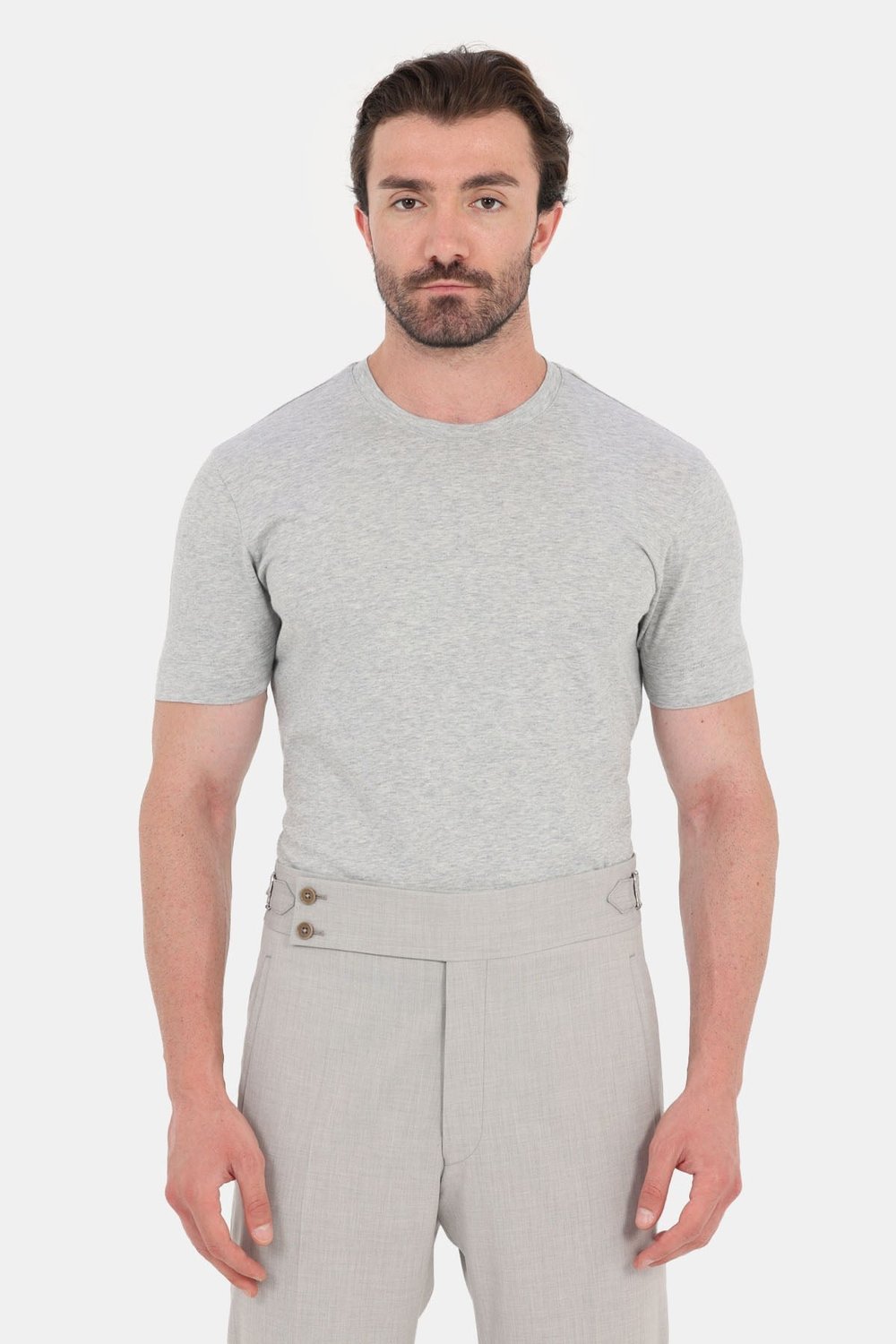 Gri Melanj %100 Pamuk Regular Fit Bisiklet Yaka Basic T-shirt