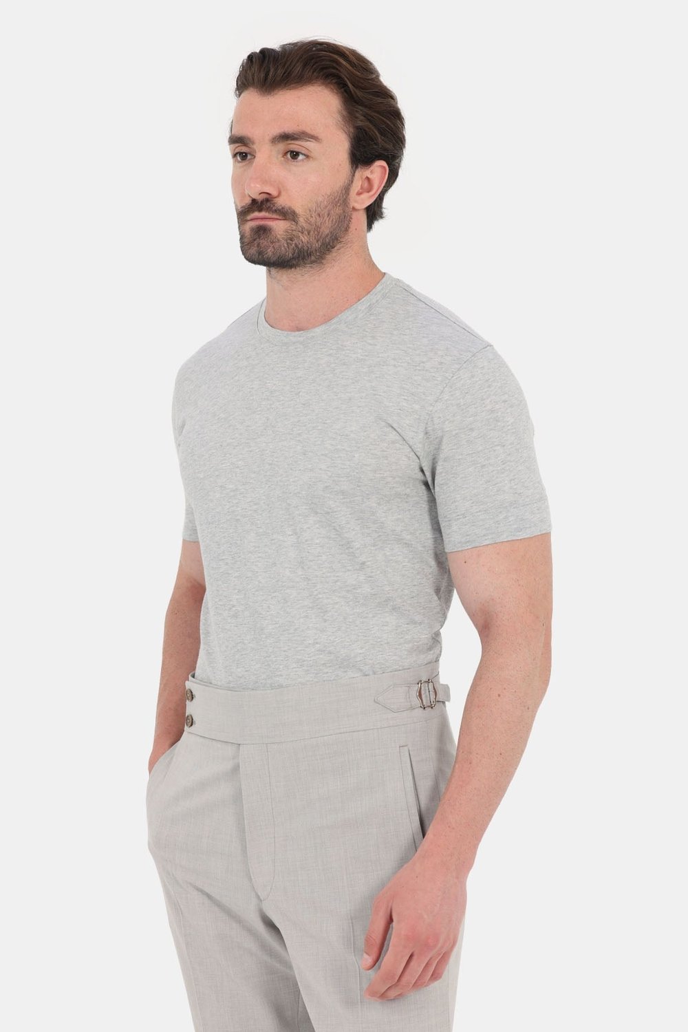 Gri Melanj %100 Pamuk Regular Fit Bisiklet Yaka Basic T-shirt