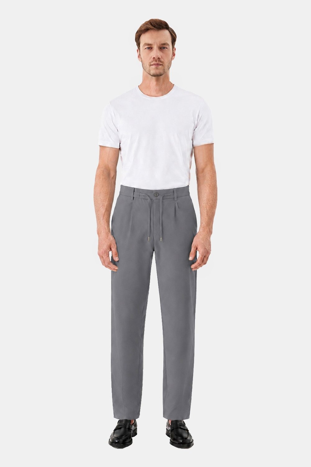 Gri Slim Fit Bel Bağcıklı Paraşüt Pantolon