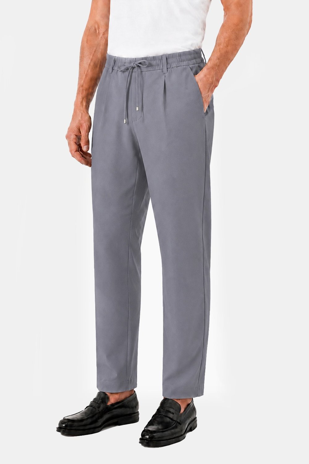 Gri Dokulu Arka Lastikli Köprü Kemerli Bağcıklı Slim Fit Jogger Pantolon