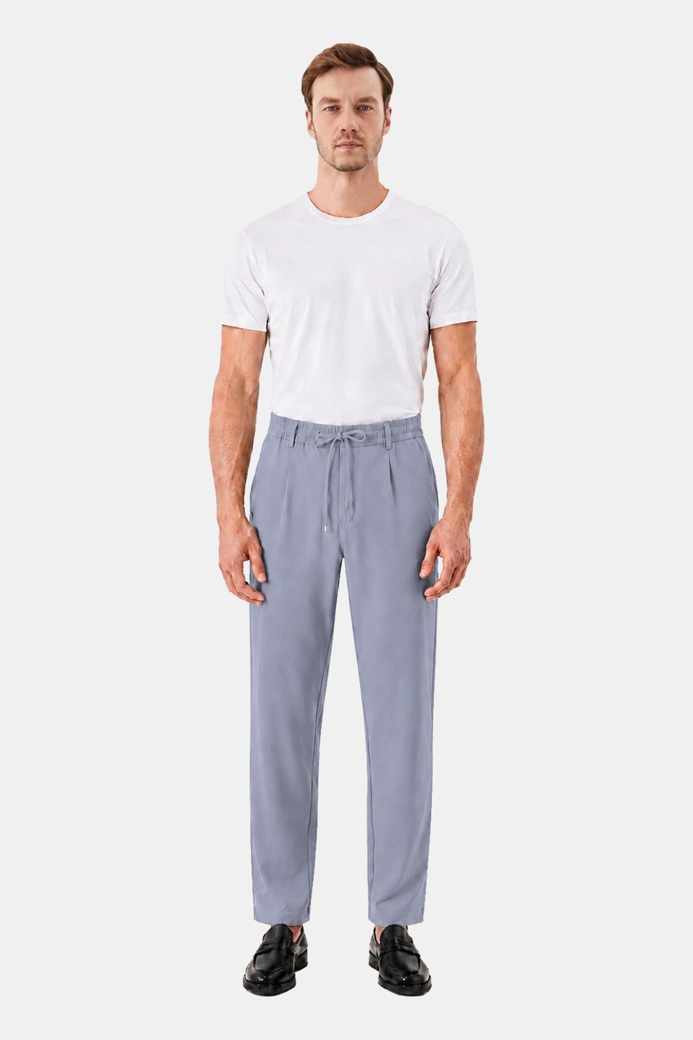 Gri Dokulu Arka Lastikli Köprü Kemerli Bağcıklı Slim Fit Jogger Pantolon