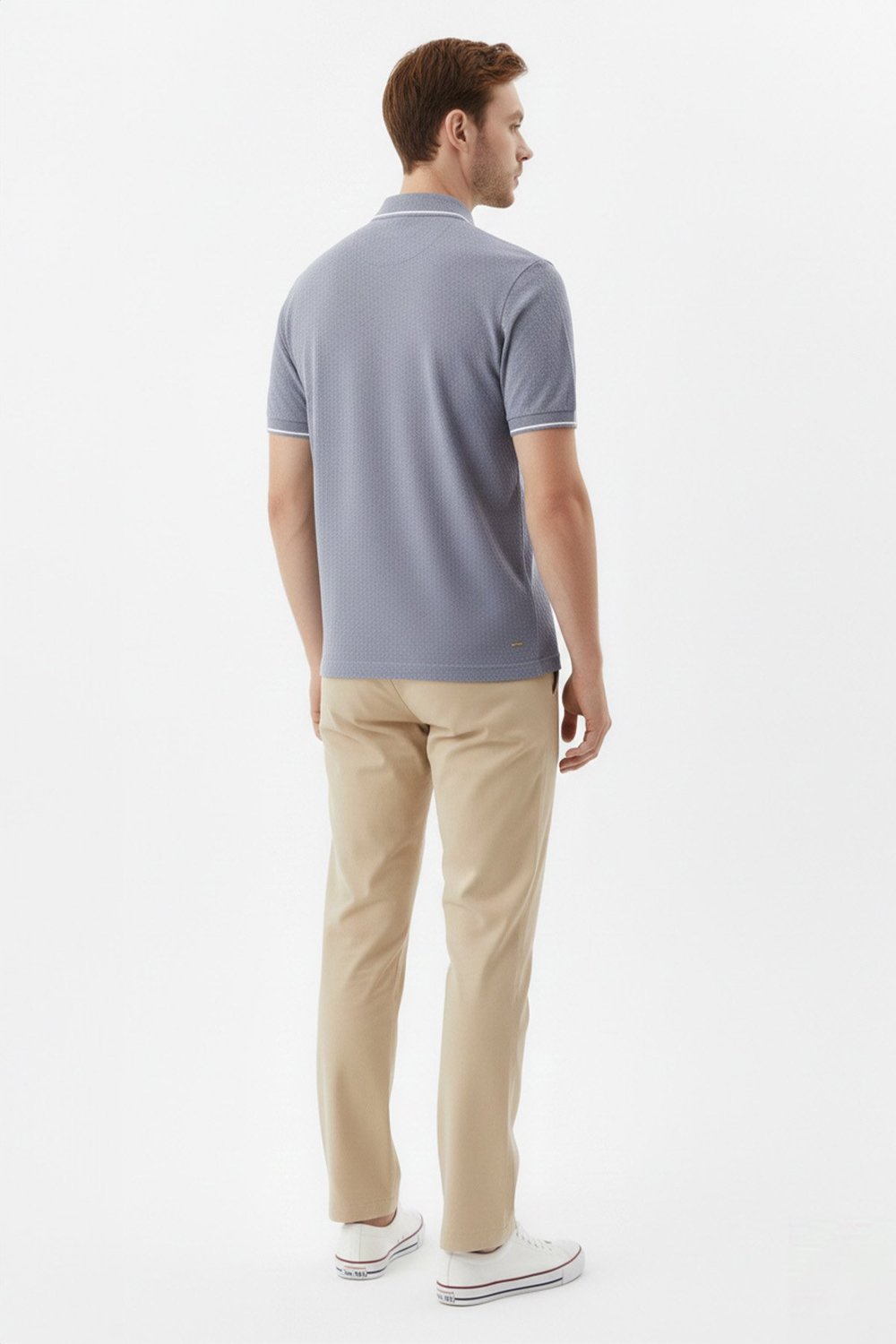 Erkek Gri Slim Fit %100 Pamuk Jakarlı Triko Polo Yaka Tişört