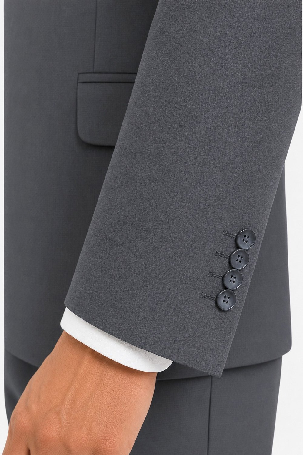 Gri Slim Fit Düz Paça 6 Drop Mono Yaka Klasik Takım Elbise