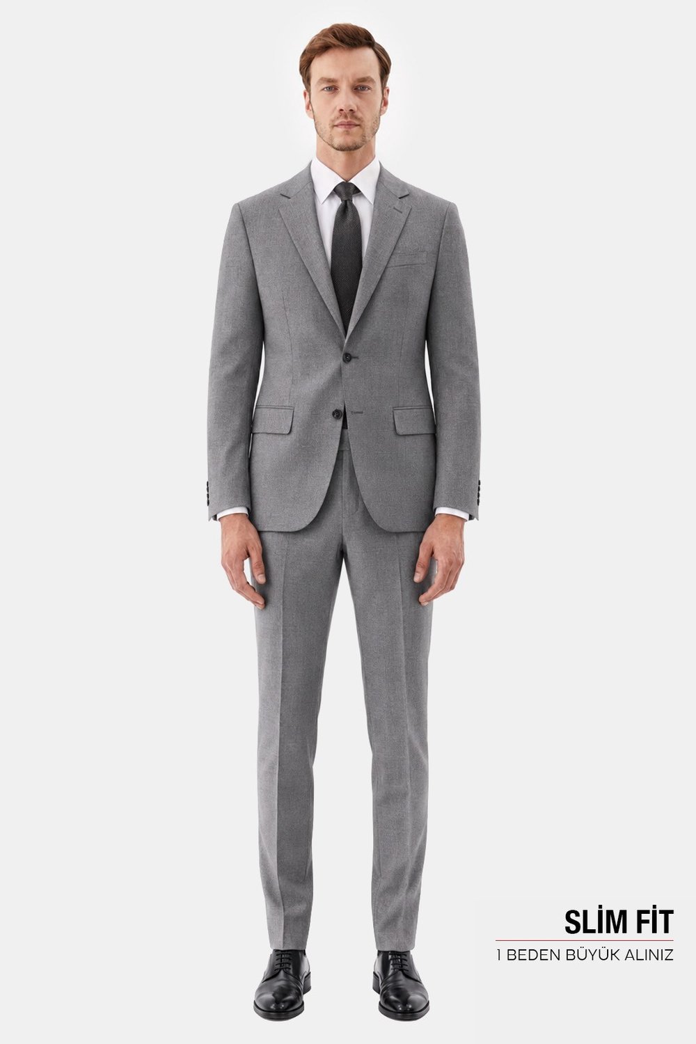 Gri Slim Fit Normal Bel 6 Drop Mono Yaka Takım Elbise