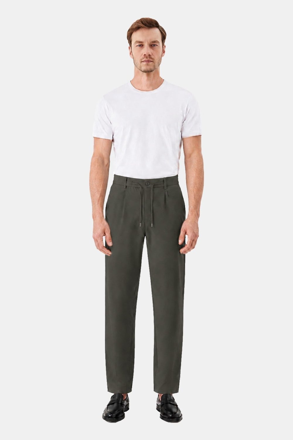 Haki Slim Fit Bel Bağcıklı Paraşüt Pantolon