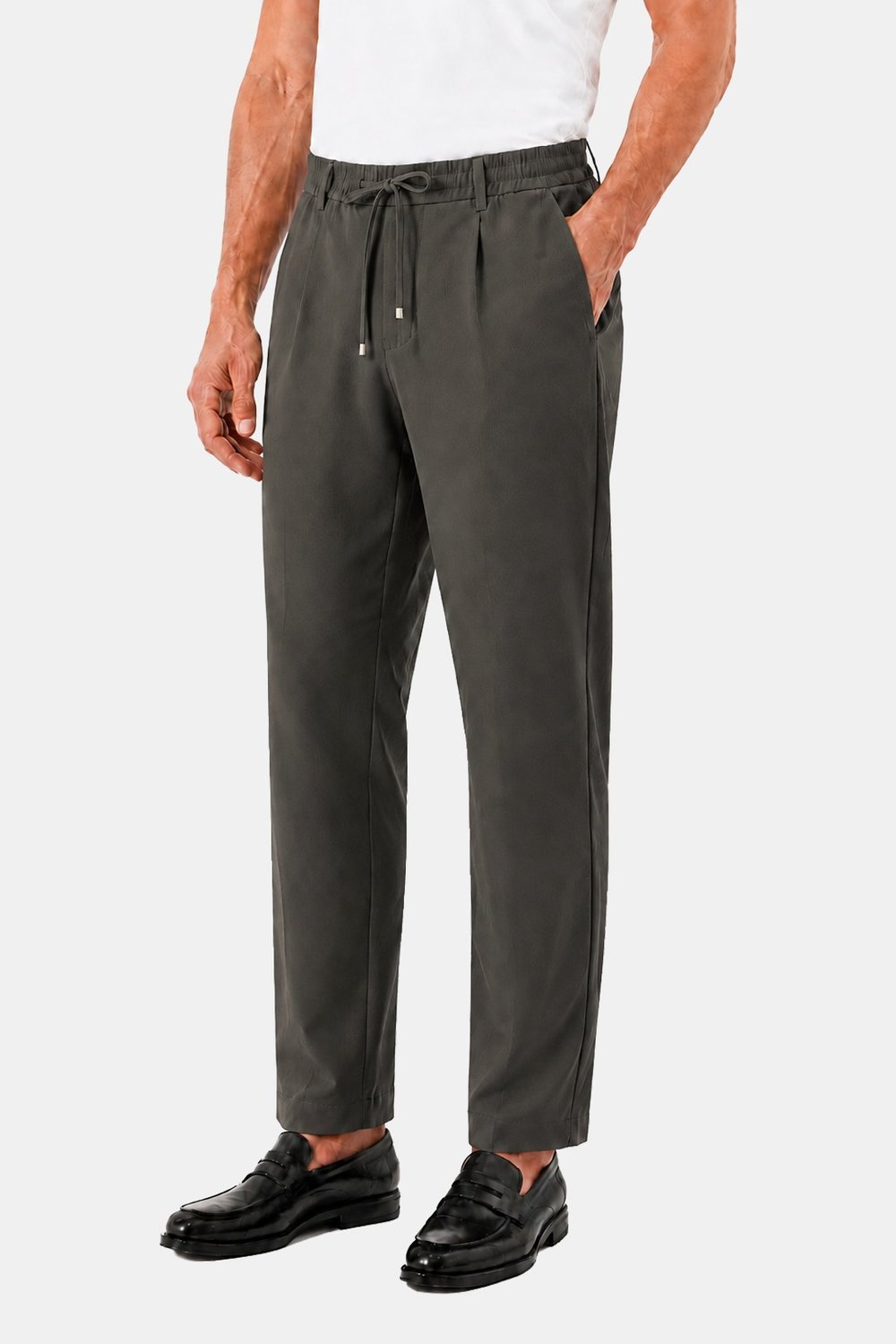 Haki Dokulu Arka Lastikli Köprü Kemerli Bağcıklı Slim Fit Jogger Pantolon