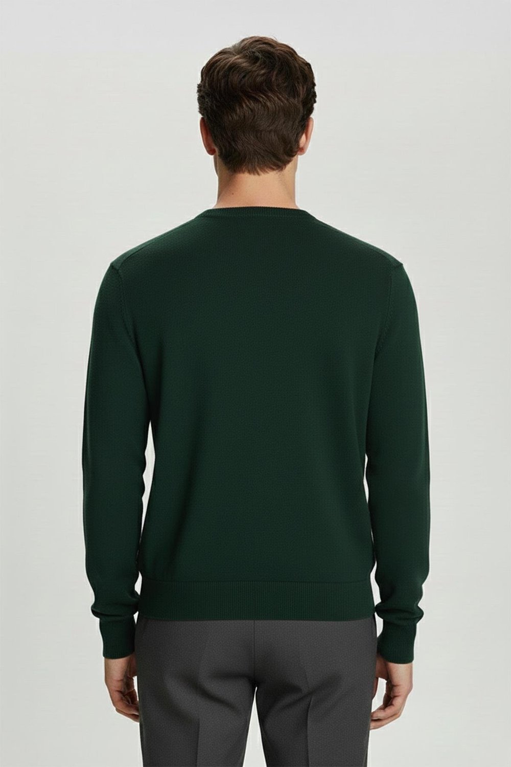 Haki Standart Fit Yün Karışımlı Bisiklet Yaka Düz Erkek Triko Kazak