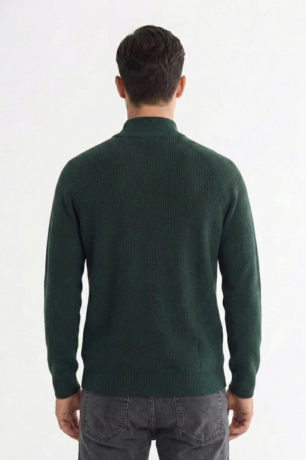 Haki Slim Fit Dokulu Fermuarlı Yarım Balıkçı Yaka Erkek Triko Kazak