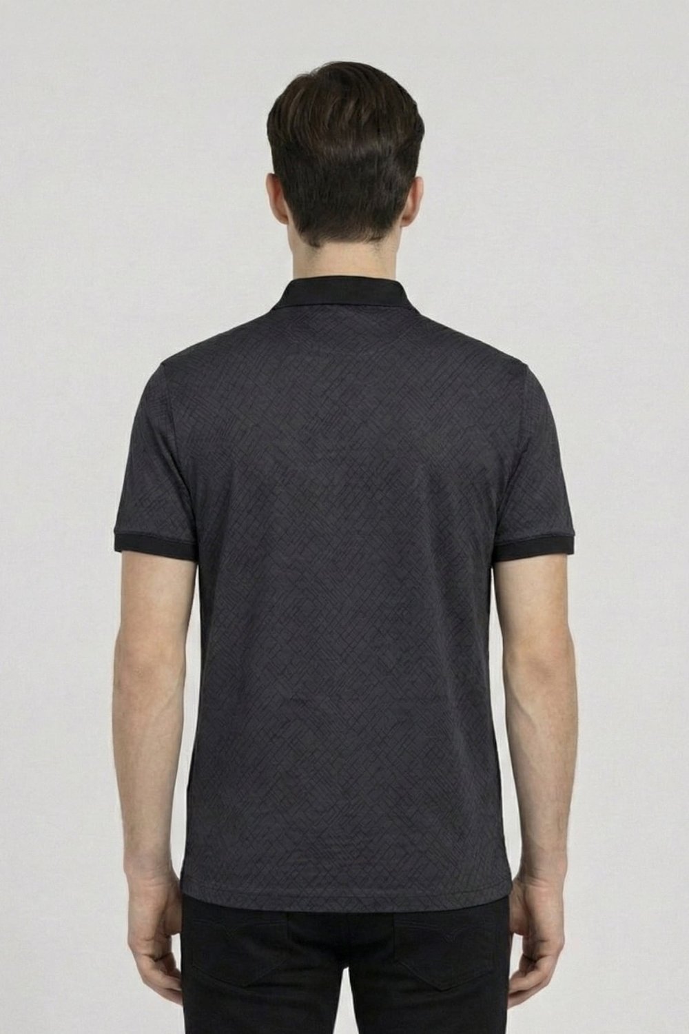 Jakar Desenli Polo Yaka Erkek T-Shirt Siyah