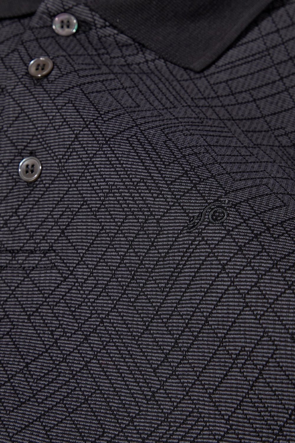 Jakar Desenli Polo Yaka Erkek T-Shirt Siyah