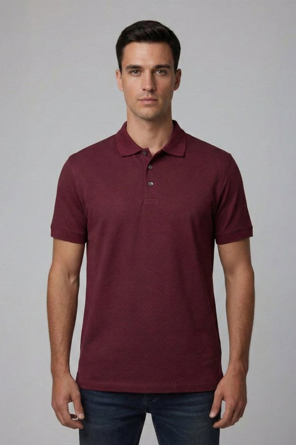 Jakar Desenli Polo Yaka Erkek T-Shirt Bordo
