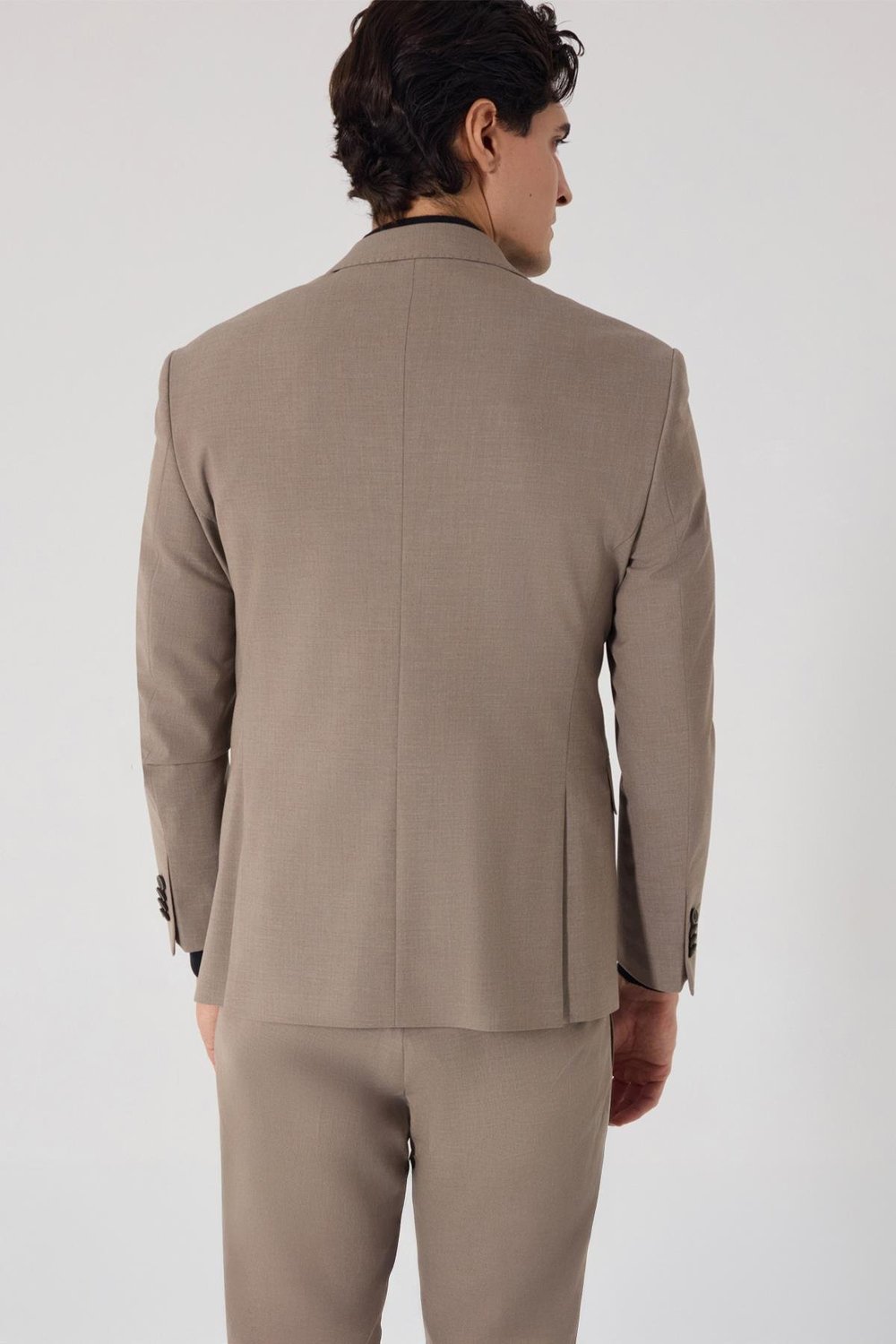 Erkek Kahve Slim Fit Ceket Yaka Düz Desenli Takım Elbise