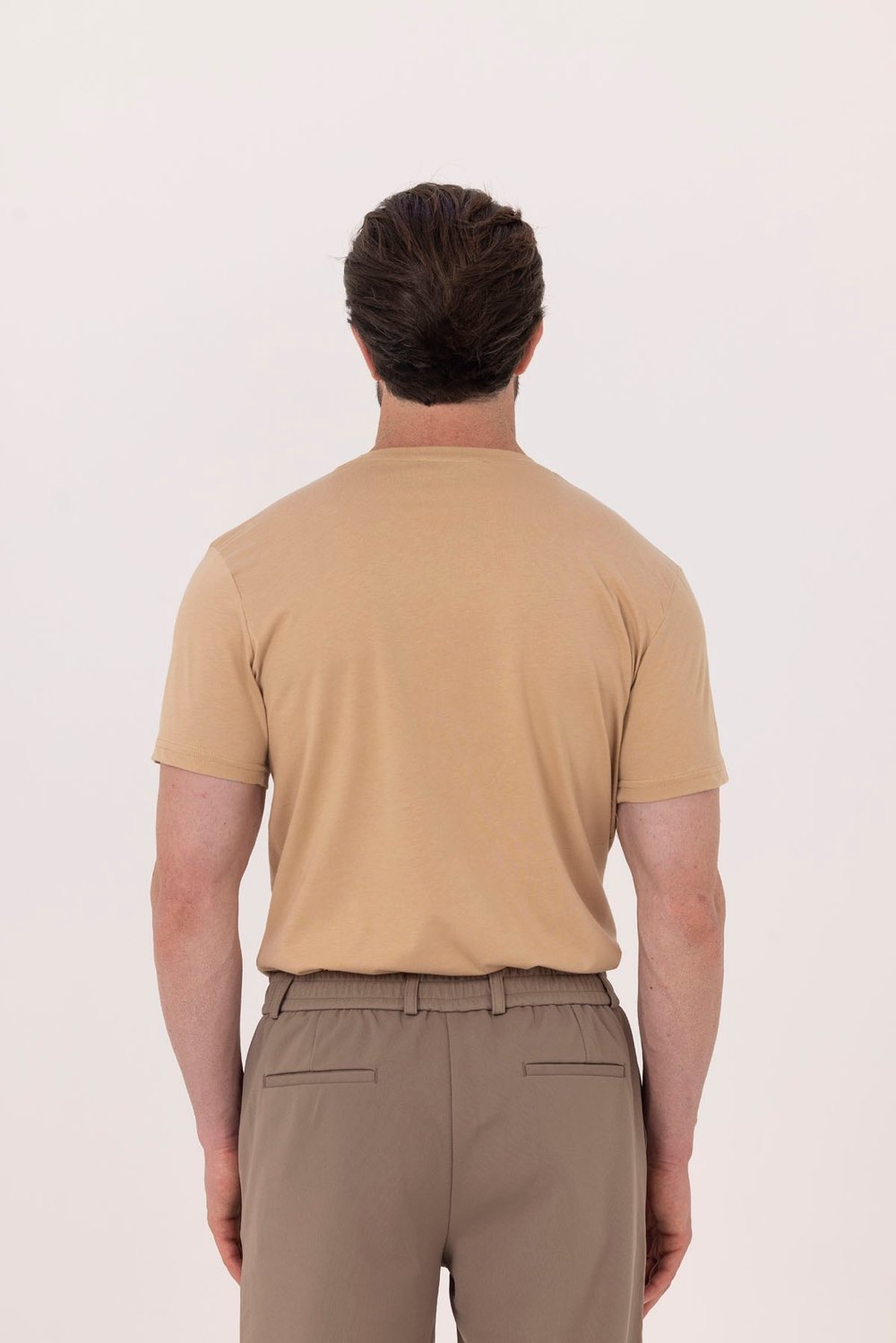 Kahve %100 Pamuk Bisiklet Yaka Düz Renk Basic T-Shirt