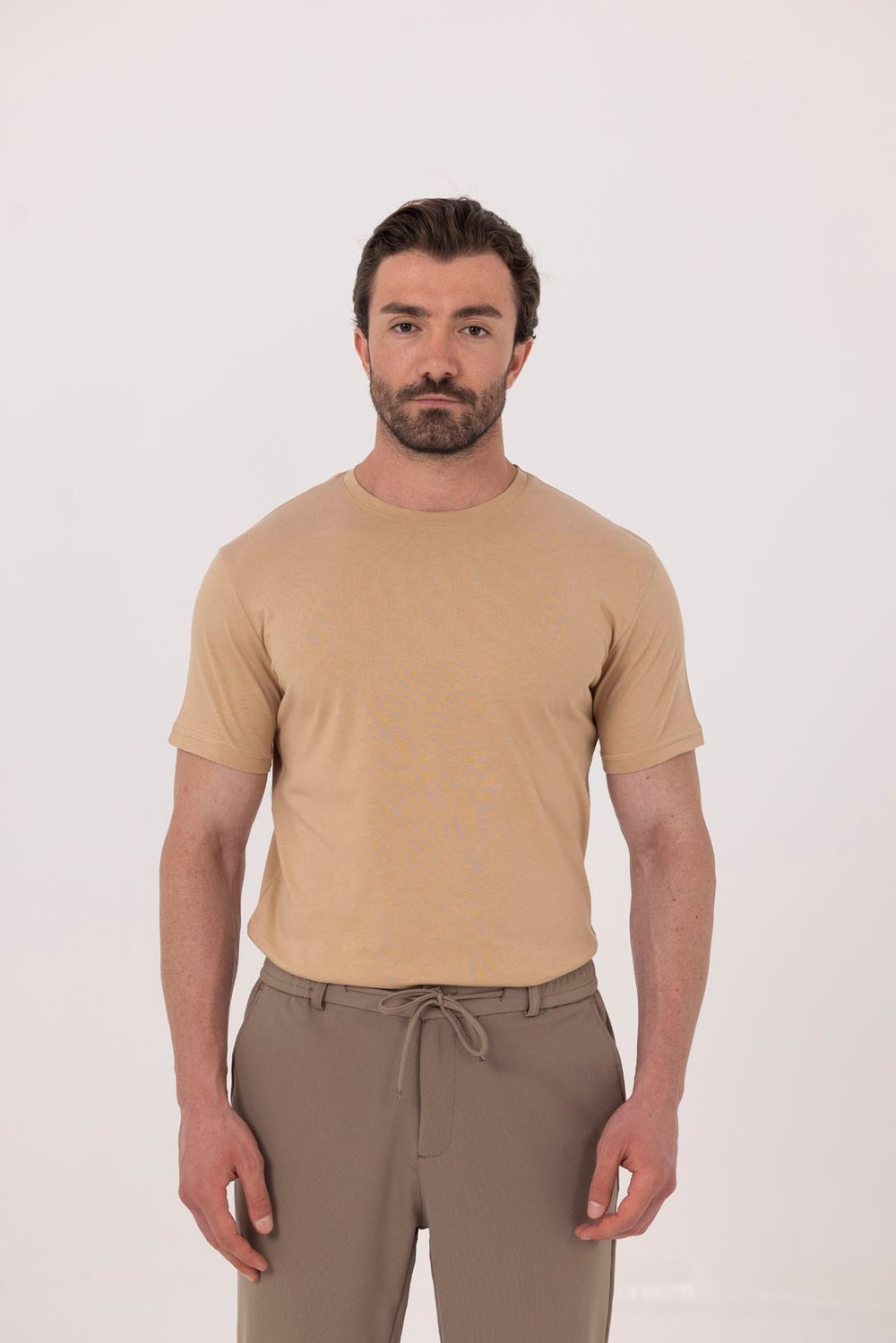 Kahve %100 Pamuk Bisiklet Yaka Düz Renk Basic T-Shirt