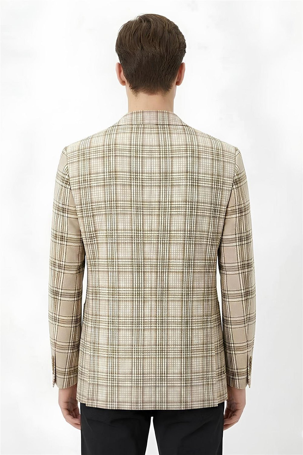 Giotelli Kahve Ekose Mono Yaka Comfort Kalıp 6 Drop Kemerli Bel Astarsız Erkek Ceket