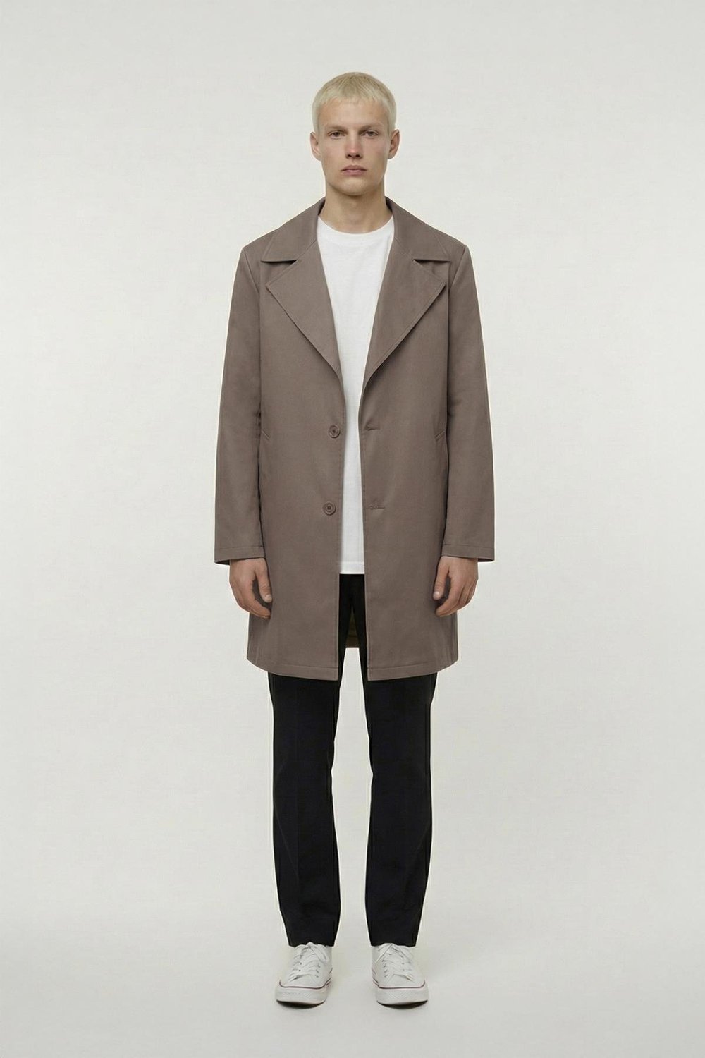 Kahve Oversize Fit Pamuklu Mono Yaka Yan Cepli Orta Boy Erkek Trençkot