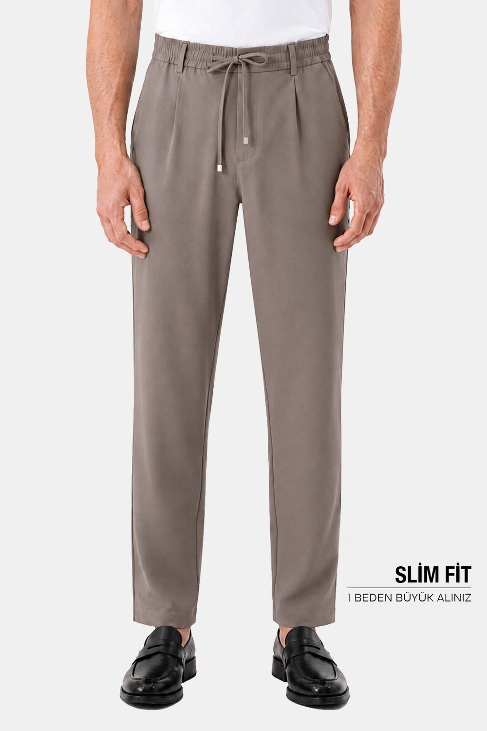 Kahve Dokulu Arka Lastikli Köprü Kemerli Bağcıklı Slim Fit Jogger Pantolon