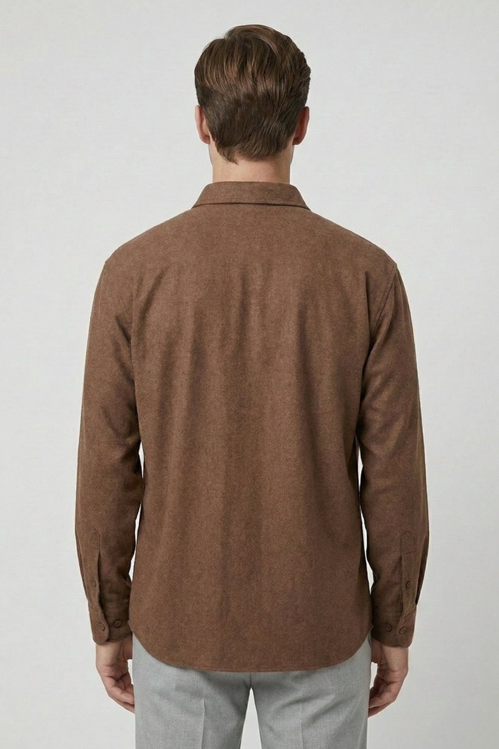 Kahve Regular Fit Pamuklu Uzun Kollu Düz Polo Yaka Erkek Oduncu Gömlek
