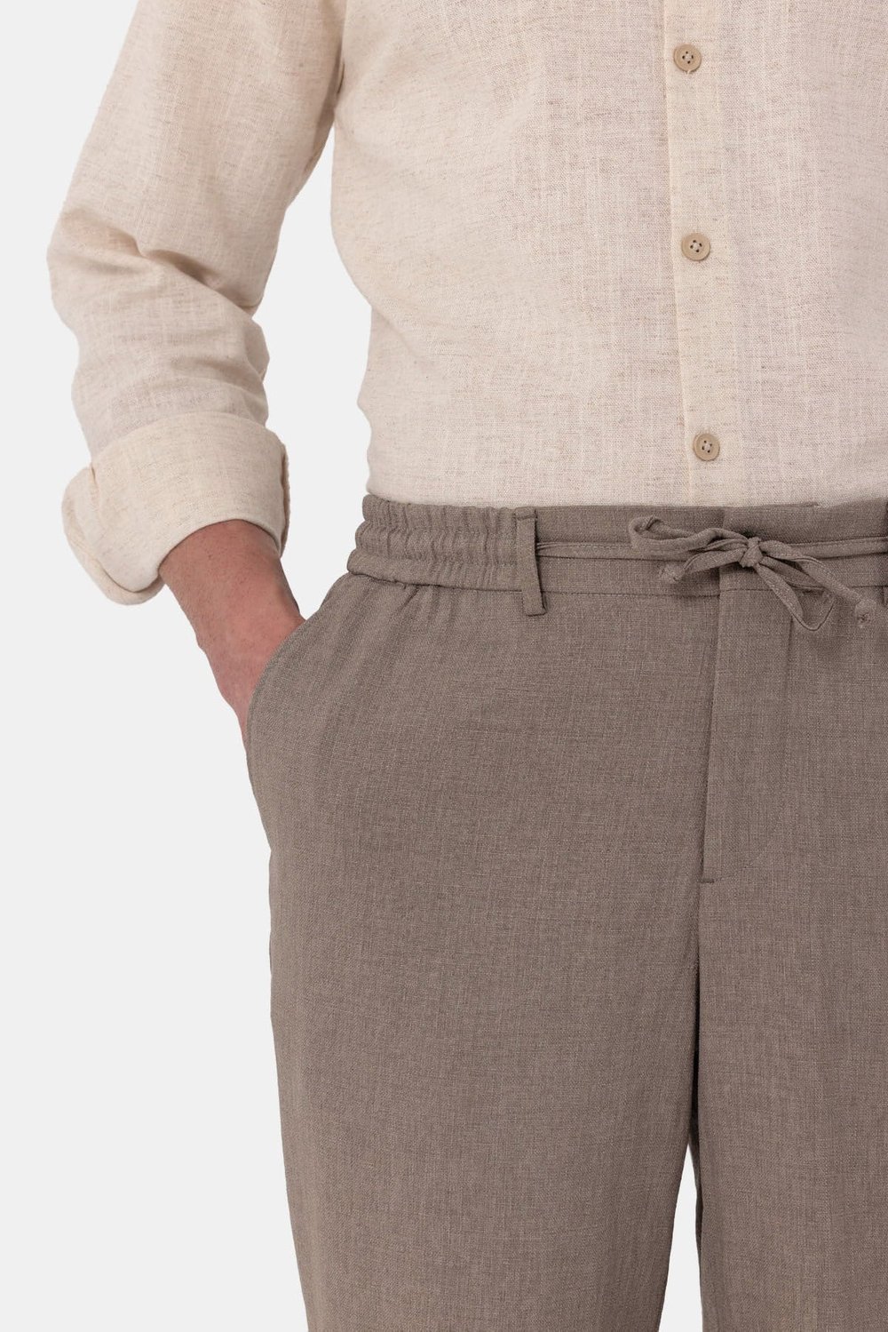 Kahverengi Dokulu Arka Lastikli Köprü Kemerli Bağcıklı Slim Fit Jogger Pantolon