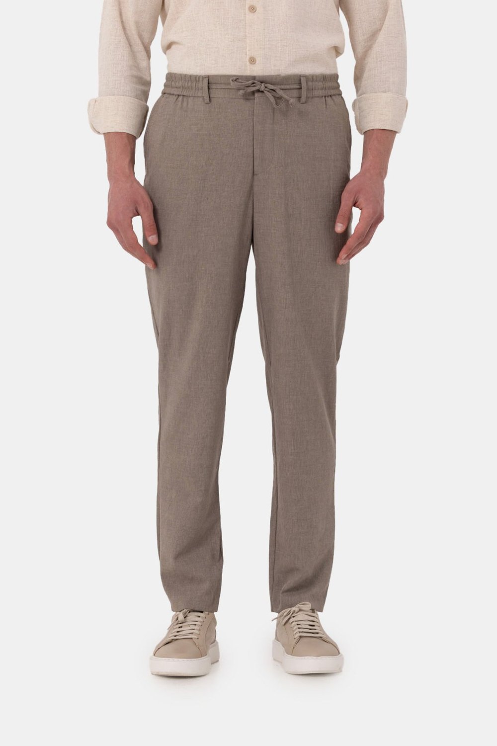 Kahverengi Dokulu Arka Lastikli Köprü Kemerli Bağcıklı Slim Fit Jogger Pantolon