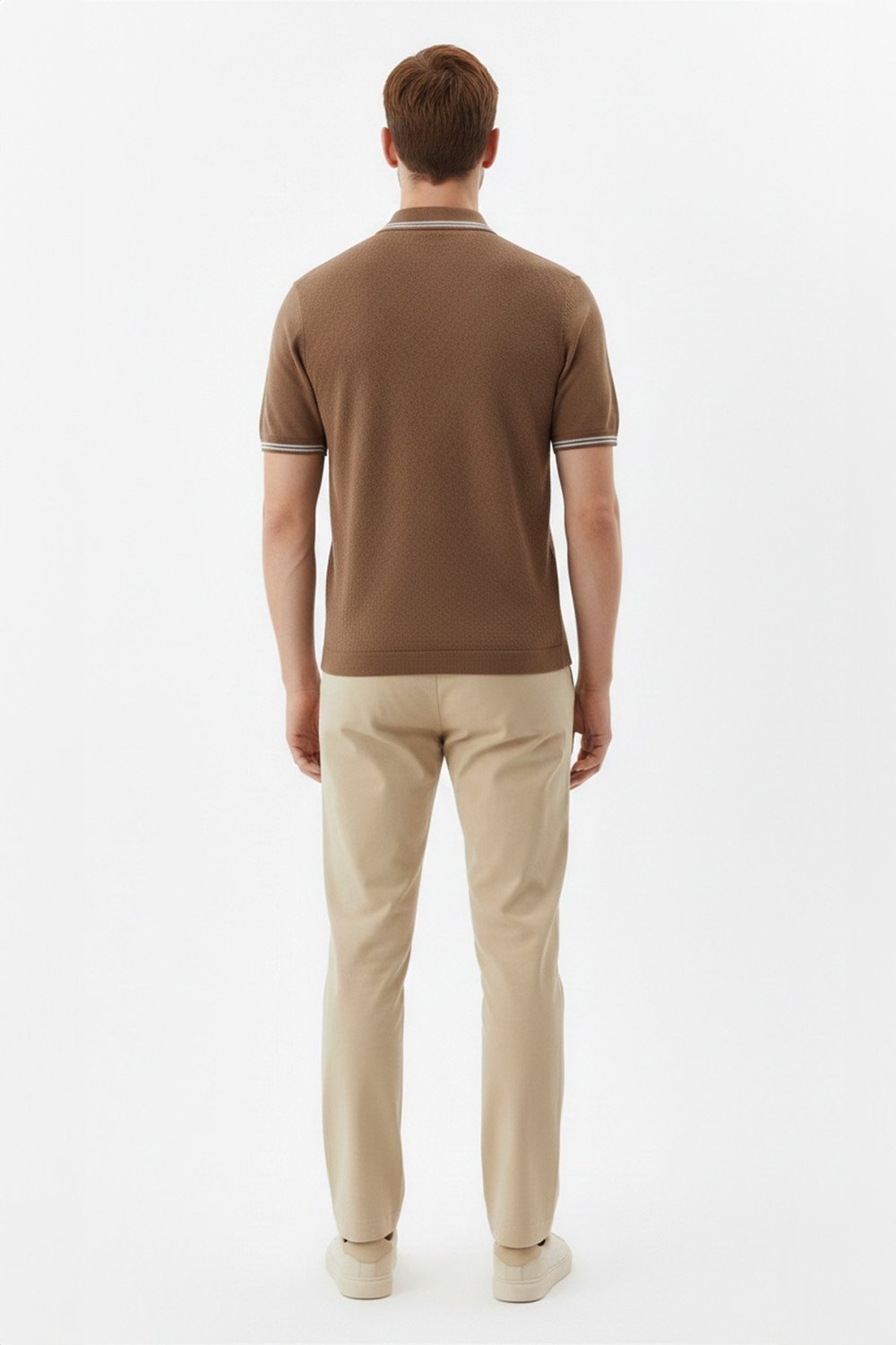 Erkek Kiremit Slim Fit %100 Pamuk Jakarlı Triko Polo Yaka Tişört