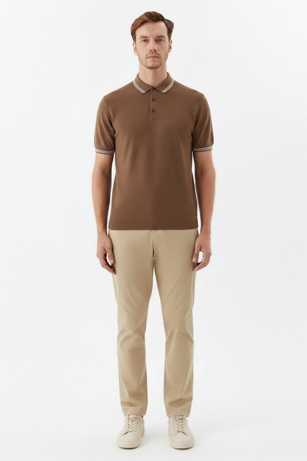 Erkek Kiremit Slim Fit %100 Pamuk Jakarlı Triko Polo Yaka Tişört